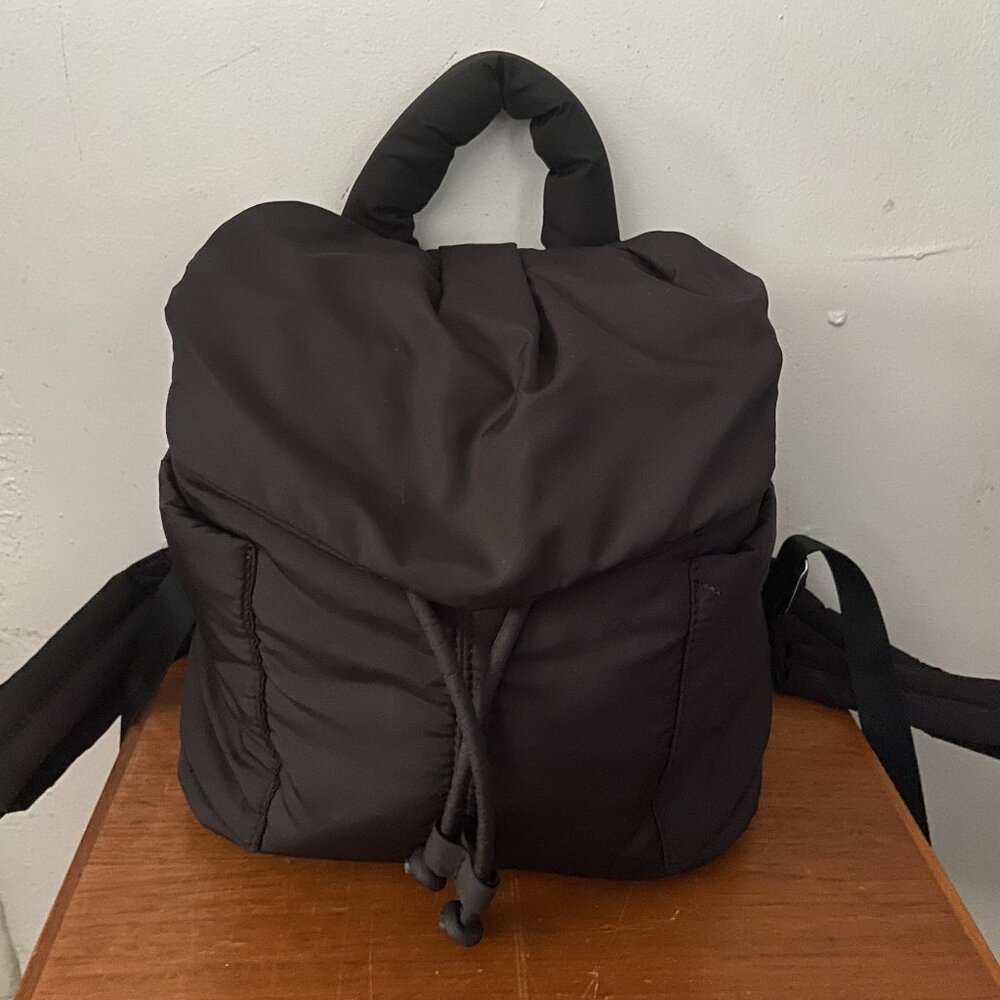 TOPSHOP Women's Black Nylon Small Puffer Backpack Bag Magnetic Flap Handbag